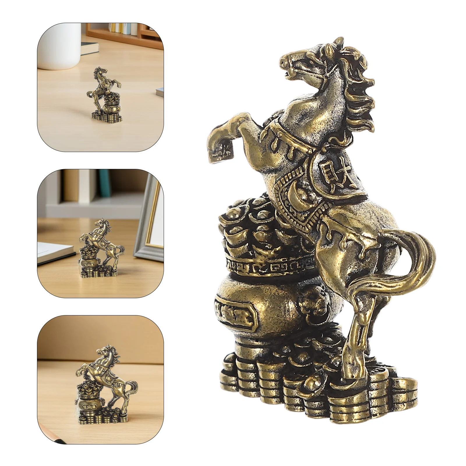 

Brass Horse Stepping On Treasure Bowl Zodiac Statue Home Office Decor Miniature Animal Vintage Metal Ornament