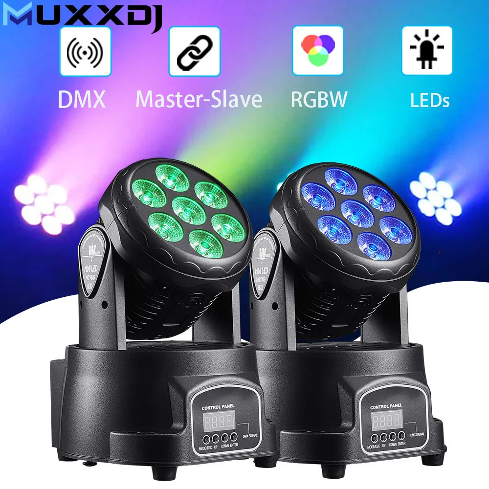 MUXXDJ 2pcs Moving Head Stage Lights 7X10W RGBW 4IN1 LED Wash Spot Light For Disco Dj Music Dance Club Stage Lighting