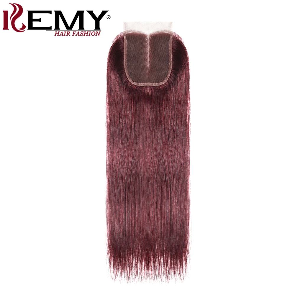 Straight Hair Bundles With Closure 99J/Burgundy Red Colored Human Hair Weave Bundles With Closure Brazilian Remy Hair 3 PCS