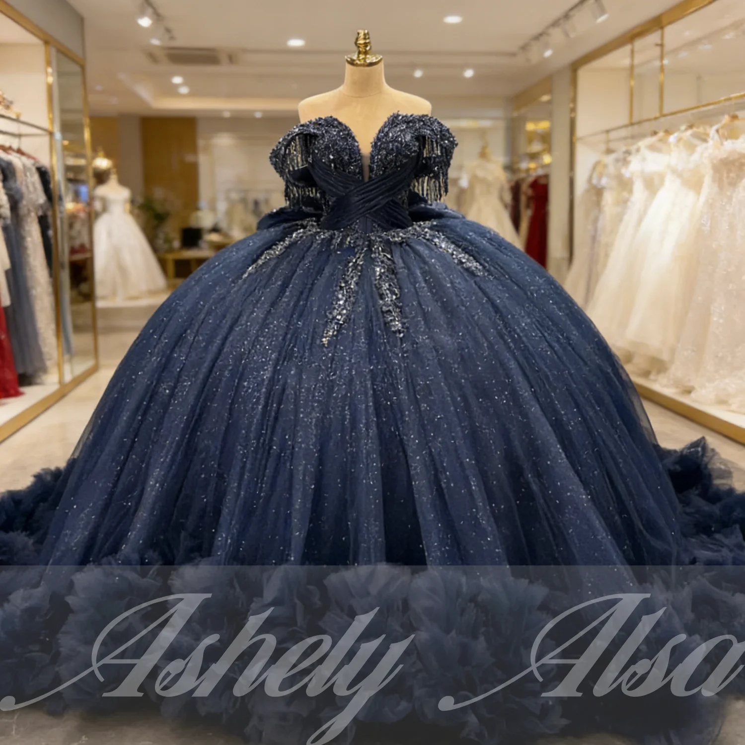 

Luxury Navy Blue Quinceanera Dresses Tassel Beading Applique Ball Gown Prom Dress Birthday Party Vestio De xv Anos Customized