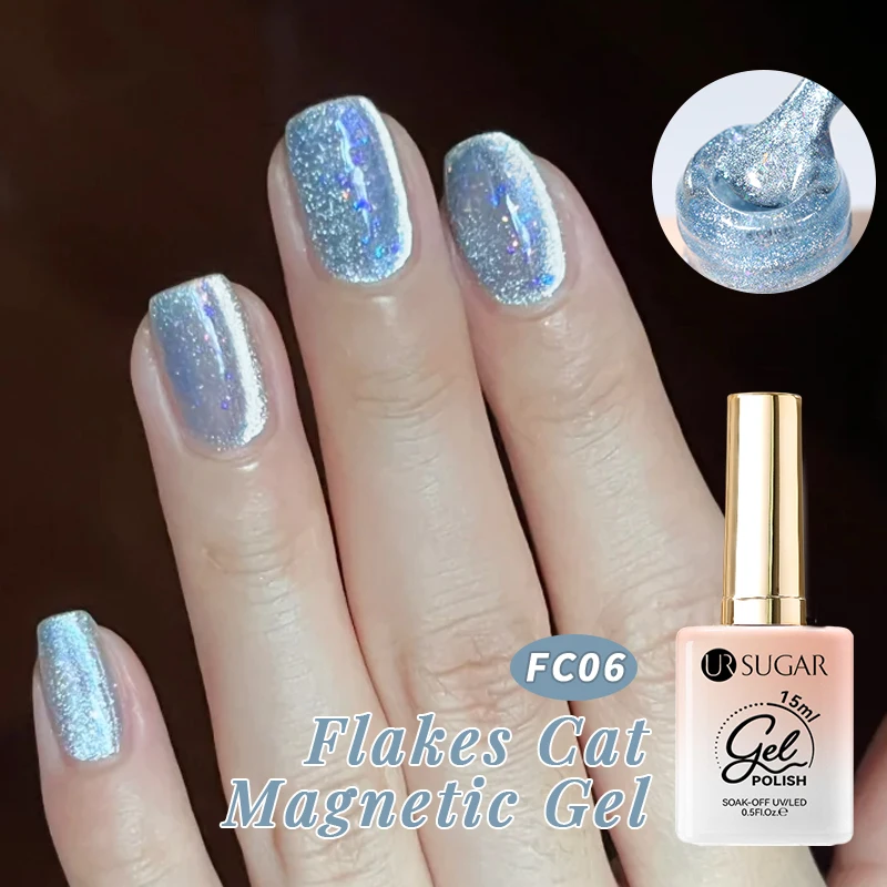 UR SUGAR 15 ml Flakes Reflektierende Katze Magnetische Gel Nagellack Lack Semi Permanent Soak Off UV Gel Nail art Maniküre