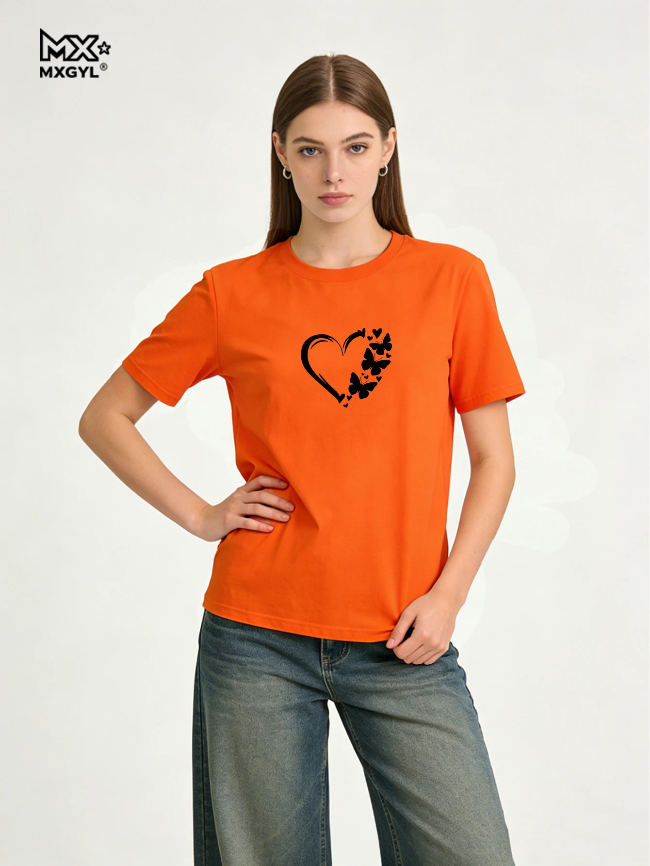 

Женские футболки с принтом бабочек и сердечек, высококачественные дышащие футболки, женские повседневные спортивные модные топы для дома и улицы