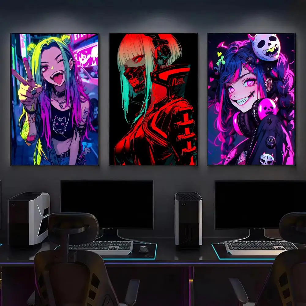 Cyberpunk Cool Girl Poster Modern Aesthetic Canvas Wall Art Poster Cool Room Stuff Bedroom Decor
