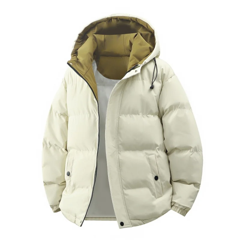 

Autumn Winter Casual Hooded Men Parkas Coats Loose Comfortable All-match Male Clothes Thicken Warm Zipper Outerwear Solid Color