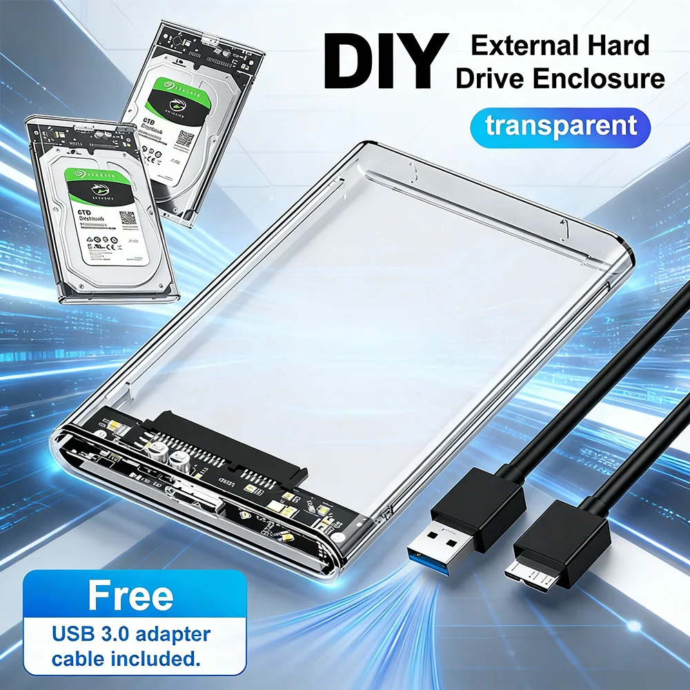 

2.5 Inch External Hard Drive Enclosure, SATA to USB 3.1 Tool-Free Clear External Hard Drive Case SSD Max 2TB Supports UASP SATA