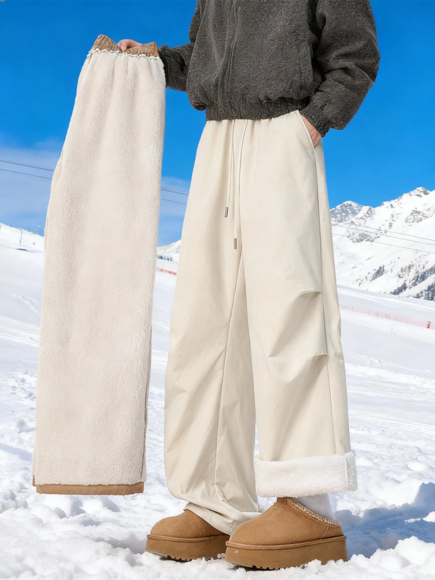 

Зимние утепленные брюки из овечьей шерсти для мужчин и женщин, для активного отдыха, лыжные штаны, молодежные повседневные брюки прямого кроя, длинные штаны