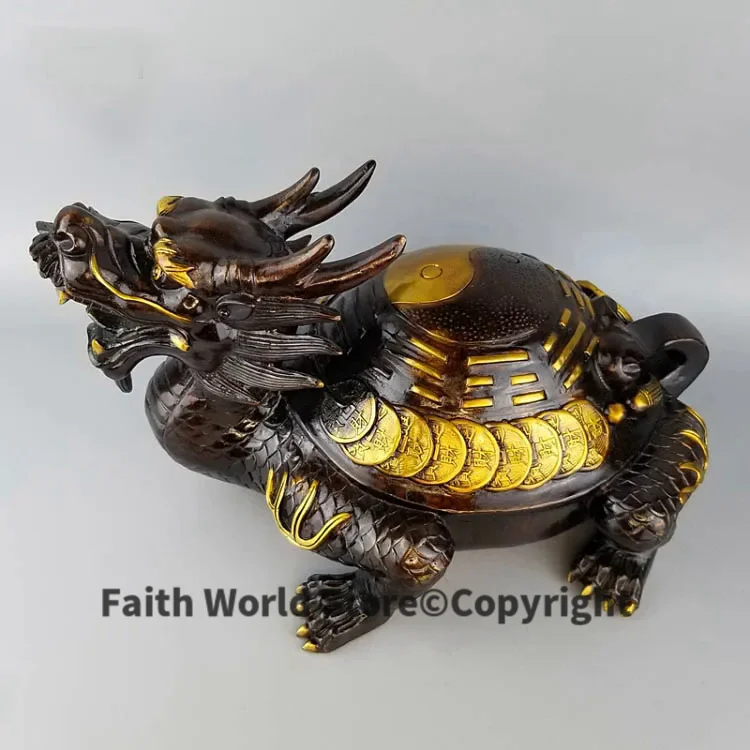 Asia HOME Courtyard hall FENG SHUI exorcise evil spirits Dragon turtle bring wealth money Good luck bronze Sculpture statue