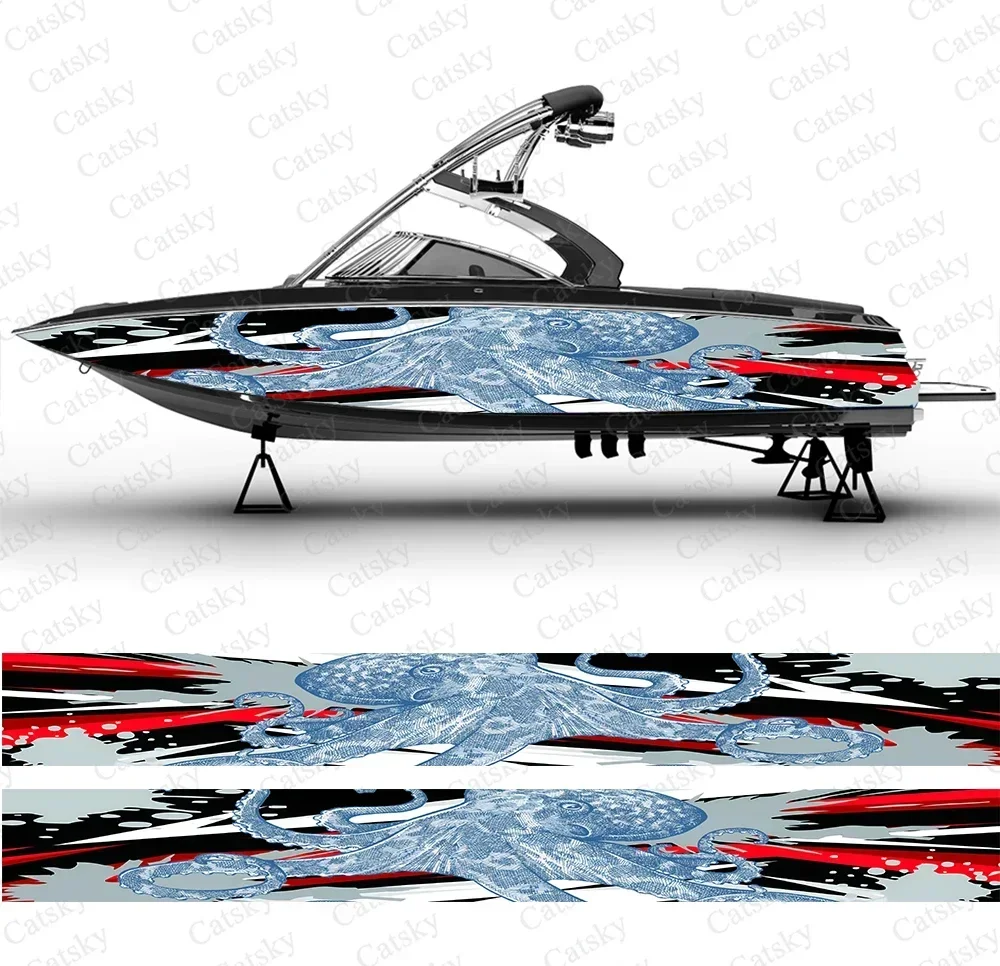 Colorful Octopus Abstract Splash Boat Stickers Vinyl Boat Wrap for Pontoonman Console Deck Boat Fishing Platform Decal Sticker