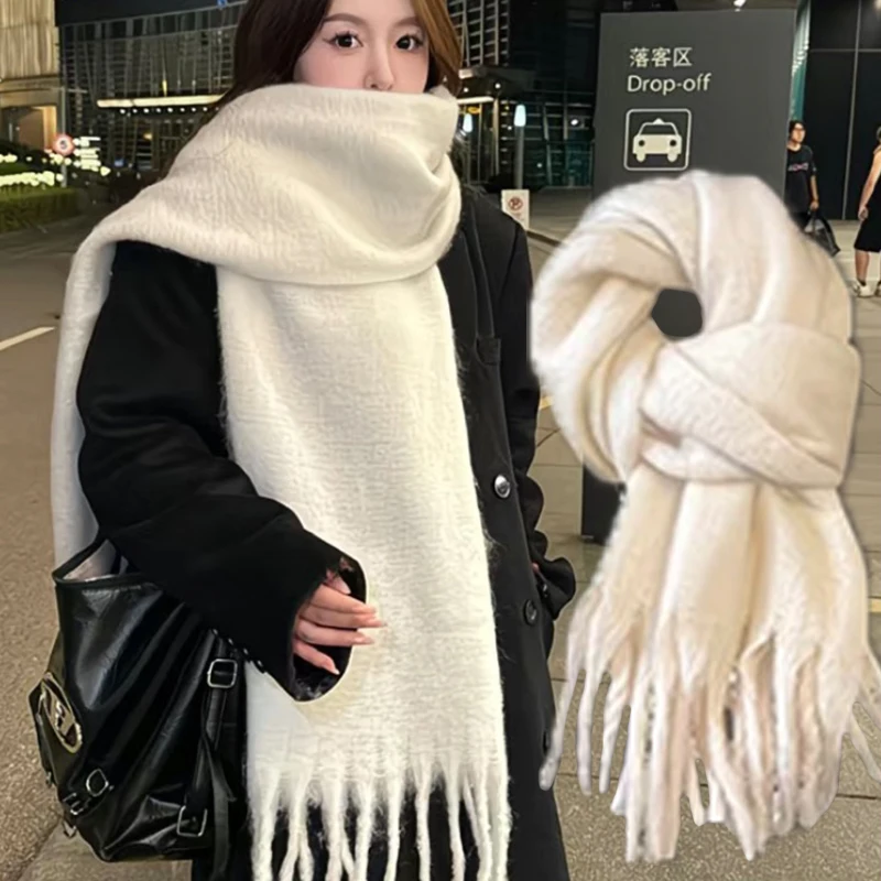 

Soft Mohair Scarf Women's Winter Warm Thicken Plush Large Size Plush Wraps Blanket Big Tassel Shawl Long Poncho Echarpe Scarves