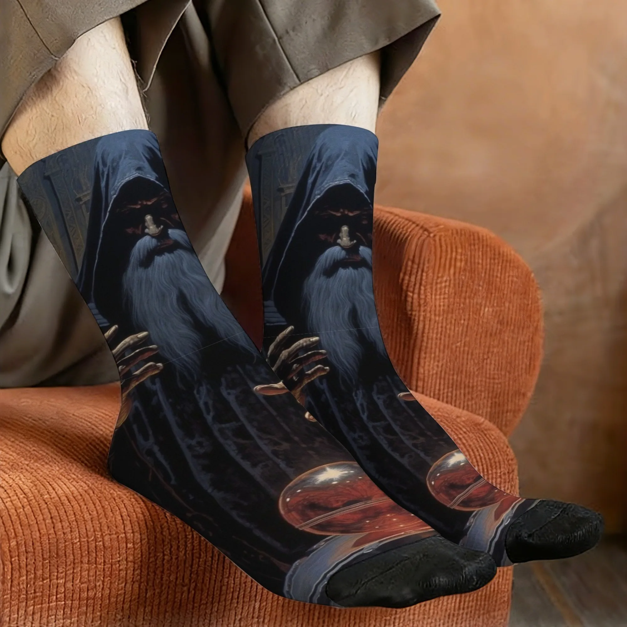 

Dark witchcraft style casual socks, novel Harajuku retro astrological prophet divination print men's socks, crazy party gift