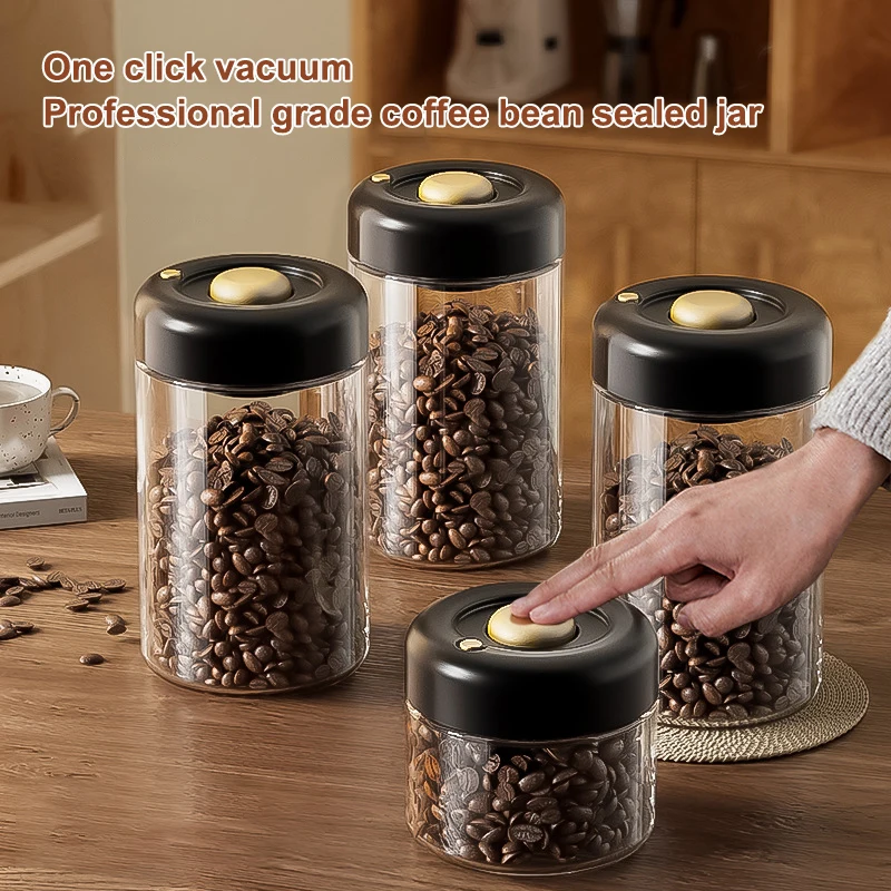 Kaffeebohnen Vakuum Versiegelter Tank Transparentes Glas Lebensmittel Vorratsgläser Haushalt Feuchtigkeitsbeständige Luftabsaugung Luftdichter Behälter