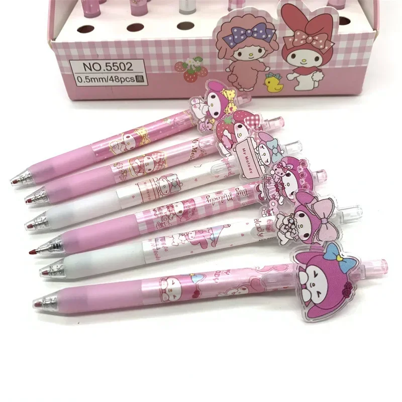 Imagem -04 - Sanrio Anime Gel Canetas Caneta de Tinta Preta Papelaria Kawaii Presentes de Graduação do Estudante Autêntico Kuromi Melody Cinnamoroll 0.5 0.5 48 Pcs