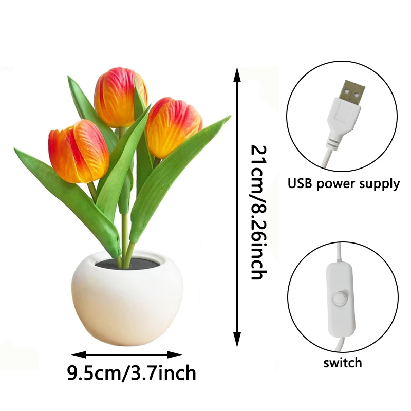 LED Tulip Lamp Night Simulation Flower Atmosphere Desk Light Room Table Decoration Lamp Gift for Girl friend