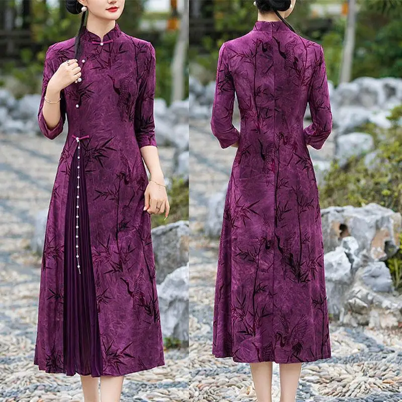 

2025 Autumn Winter New Chesongam Lady Elegant Qipao Improved Aodi Qipao Jacquard Velvet Chesongams Chinese Style Dress Hanfu
