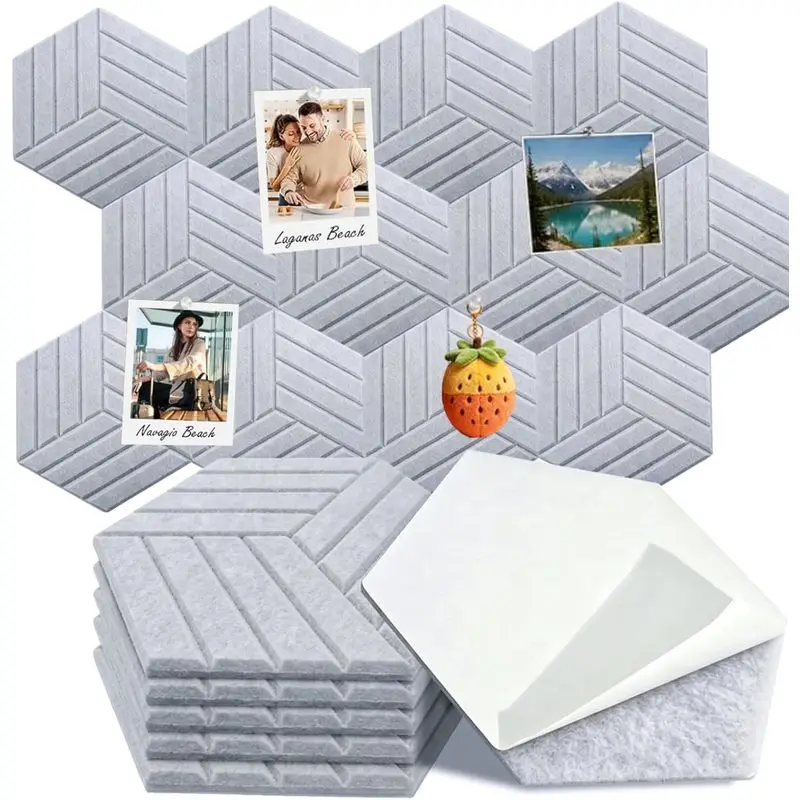 Hexagon Soundproof Acoustic Wall Panel Decorative Sound Absorbing Panels Foam Felt Cork Tiles Pin Boards for Home Office Decor