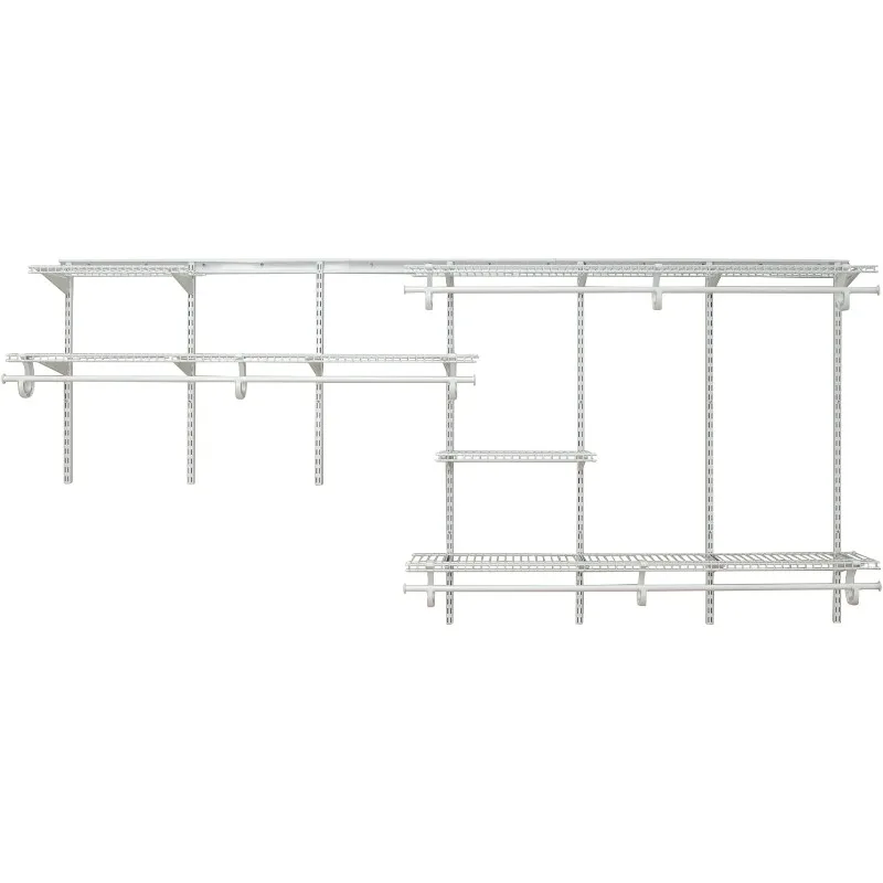 

ShelfTrack Wire Closet Organizer System Adjustable from 7 to 10 Ft, with Shelves, Clothes Rods, Hardware, Durable Steel, White