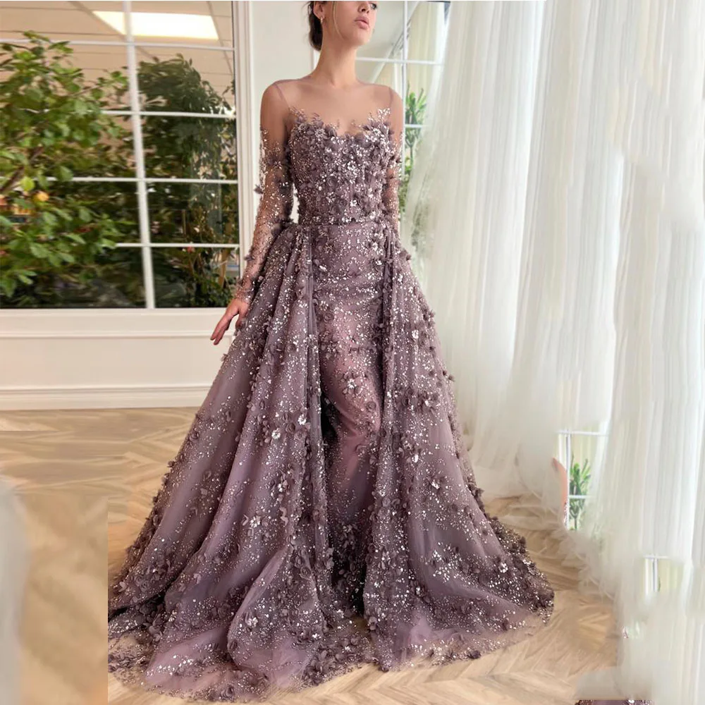 

Мечтательные платья для дня рождения, кружевное платье-футляр для выпускного вечера, фиолетовое платье с круглым вырезом и аппликацией на поясе, рюшами и блестками, женские платья для выпускного вечера, длинные