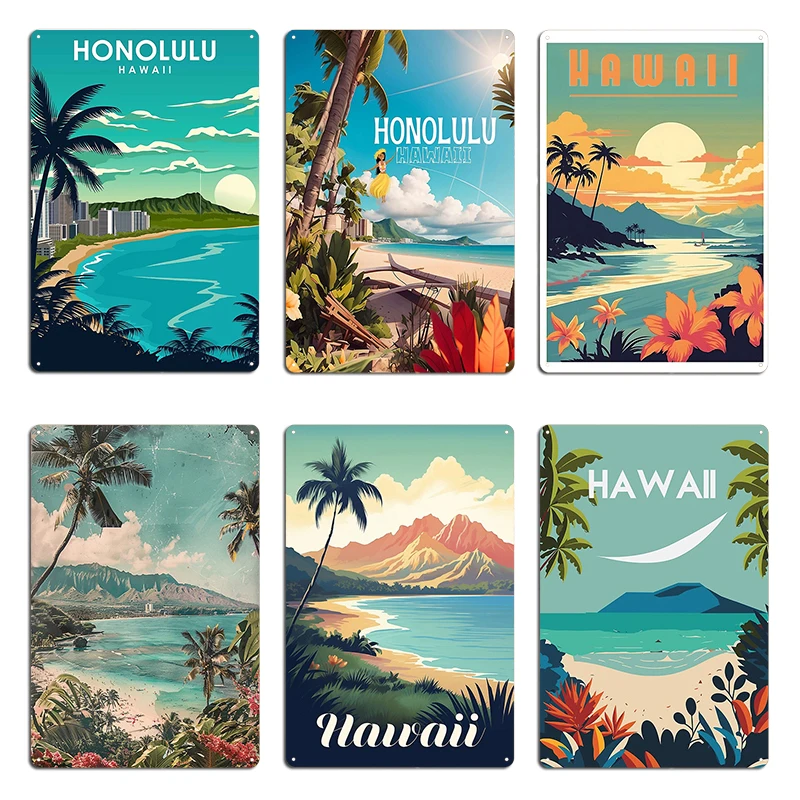 Honolulu Hawaii Travel Metal Sign Vintage Garage Print Pub Create Hawaii Travel Poster Tin Sign