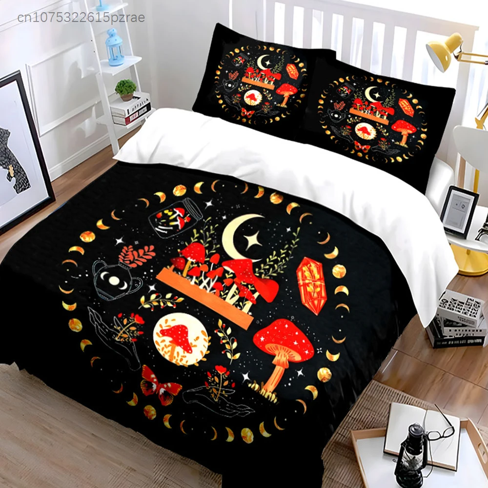 Mystical Mushroom Moon Decor Set Multiple Sizes kid's And adults' Bedroom Exquisite 3PC Bedding set, Gift