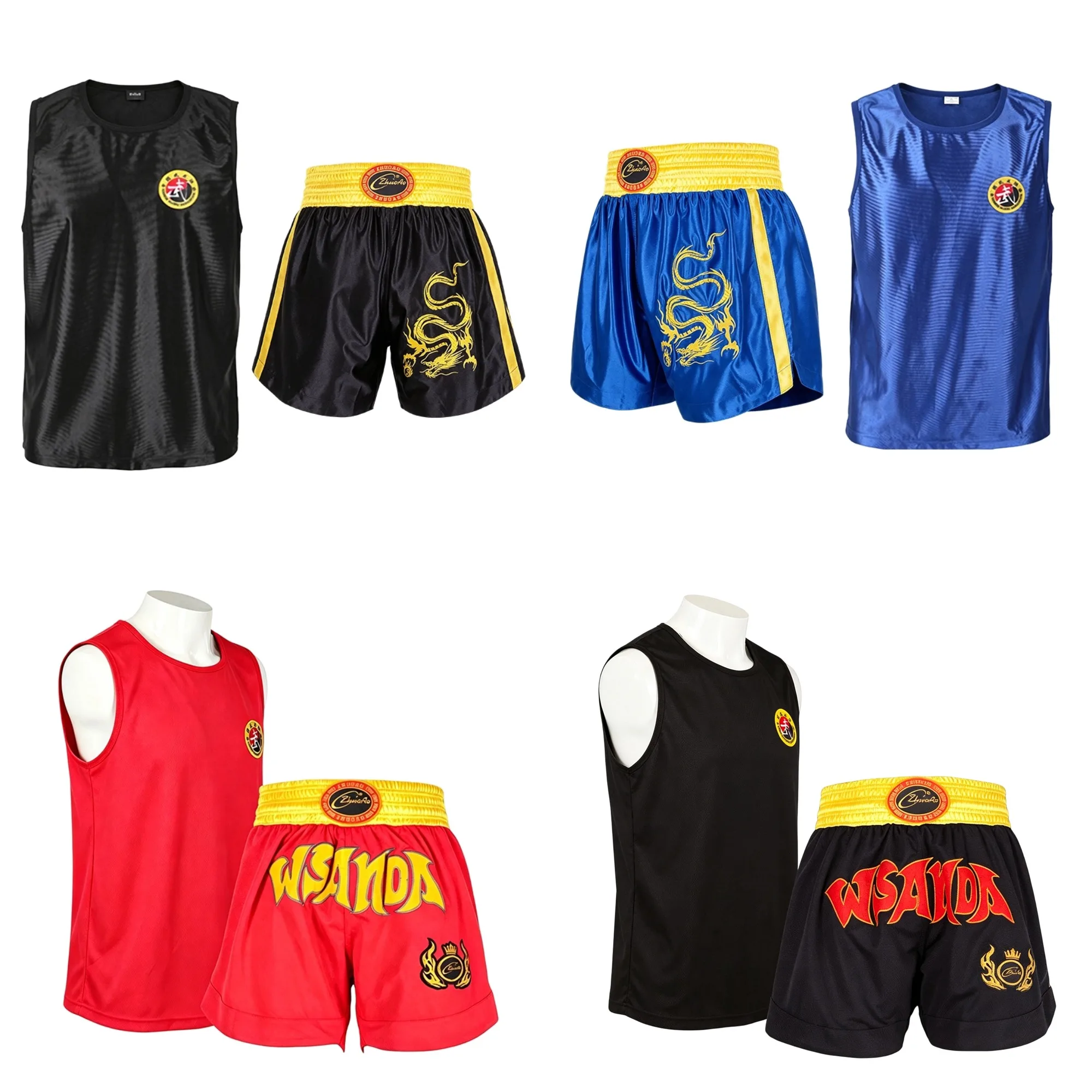 Pantalones Cortos de Boxeo para Hombres, Mujeres, Niños y Niñas, Ropa de Artes Marciales Wushu Sanda MMA, Pantalones Cortos de Muay Thai, Chaleco, Pantalones de Kickboxing y Lucha en Jaula