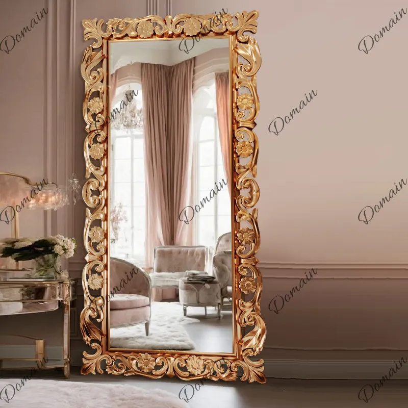 European classical carved retro full-length mirror household French fitting mirror custom large size floor mirror