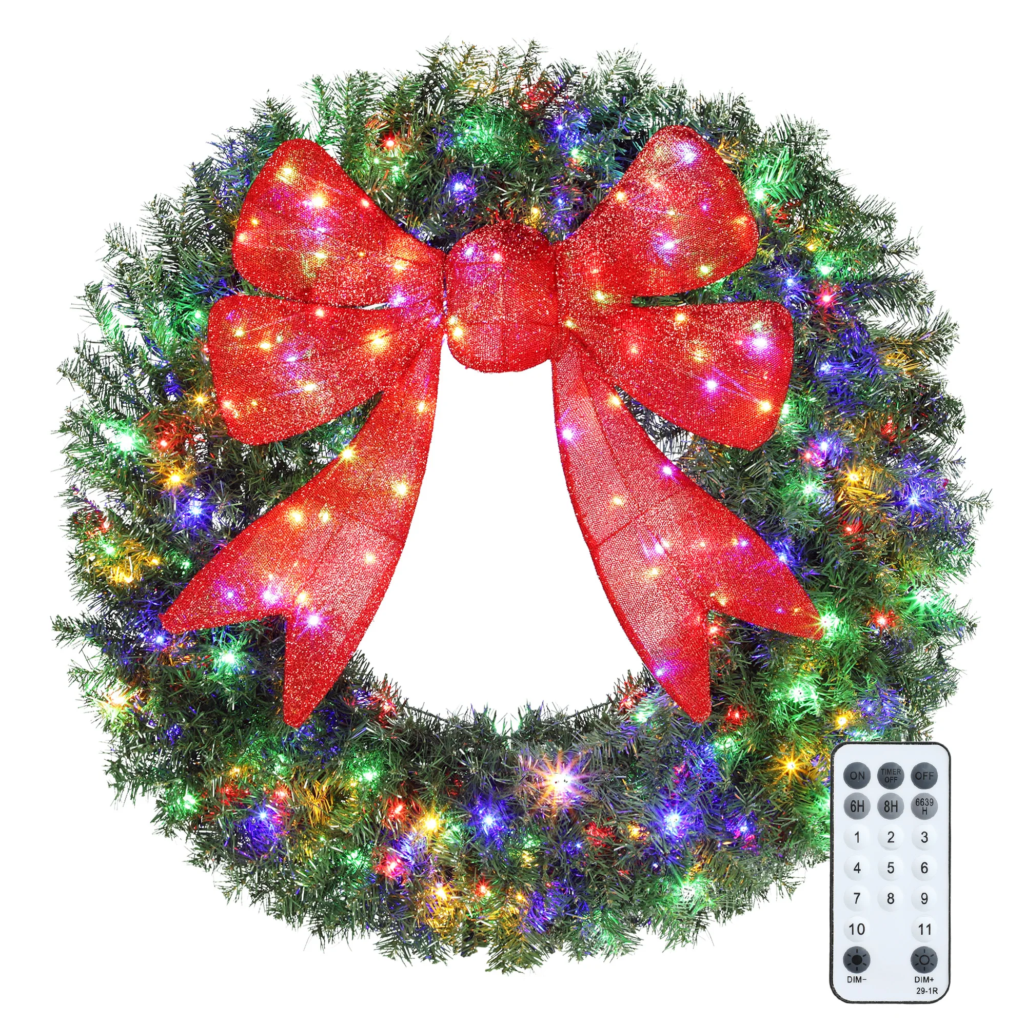HOMCOM 48in Flocked Pre-Lit Artificial Christmas Wreath with 3D Red Bow 1