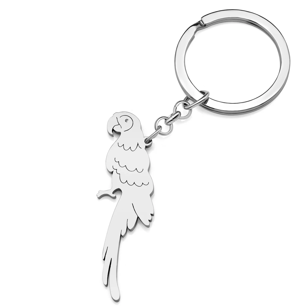 Bonsny  Silver Plated Tropical Rainforest Macaws Key Ring Stainless Steel Parrot Keychains Car Bag Key Chain For Women Gifts