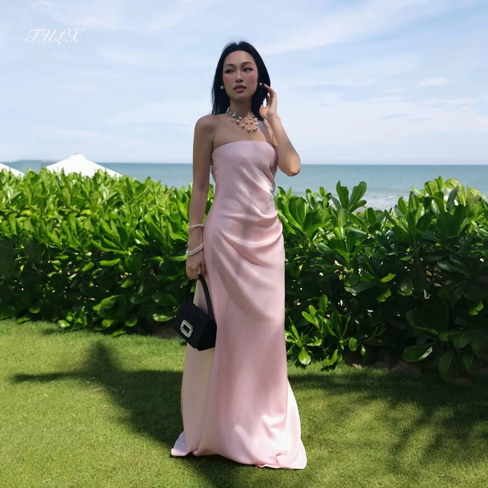 TULX – robe de soirée en Satin rose, élégante, sans bretelles, sans manches, style sirène, longue, pour occasions formelles, personnalisée, 2026