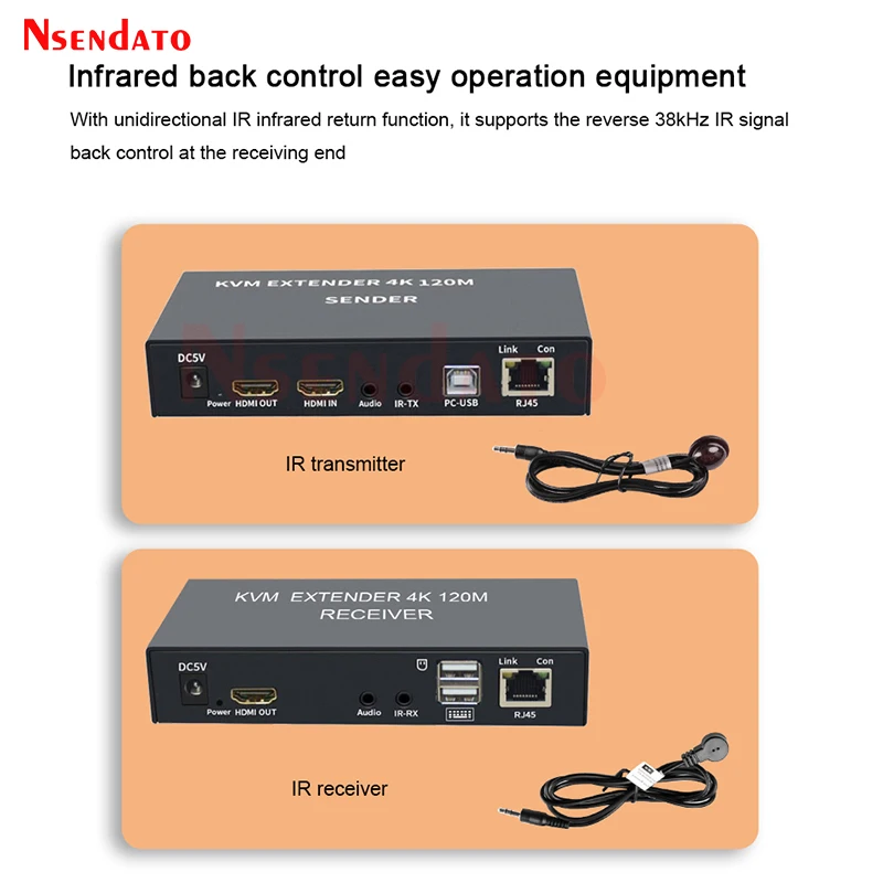 4K HDMI USB KVM Extender 120M over Cat6 KVM Extender HDMI RJ45 Over Lan Network KVM HDMI Extender with USB For Mouse Keyboard