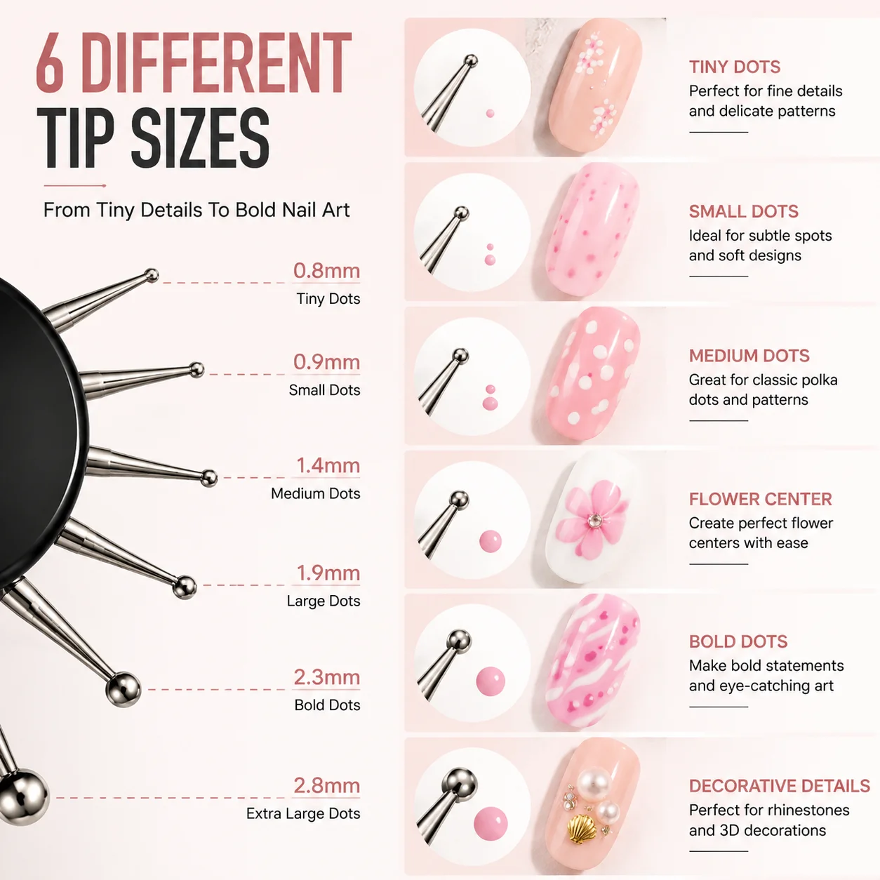 6 In 1 Nail Art Dotting Tools Different Head Flying Disc Nail Drill Point Multi-Use Nail Tools Dot Painting Pen DIY Nail Look