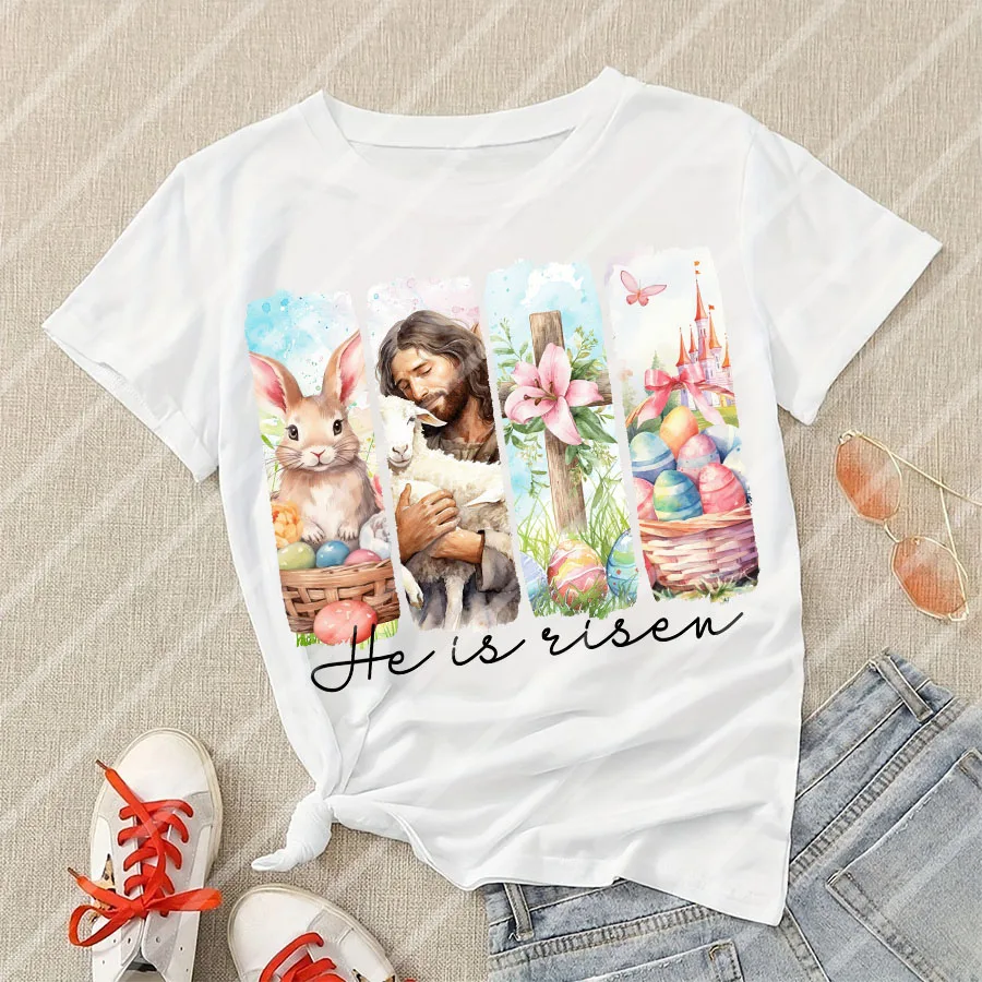 عيد الفصح هو صعود يسوع الأرنب DIY بها بنفسك الحديد على نقل الحرارة ملصق مائي تي شيرت بلوزات حقيبة الملابس النسيج ديكور الحفلات