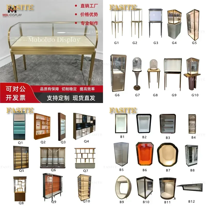 For High End Stainless Steel Jewelry Display Cabinet Museum Dust Proof Glass Showcase with LED Light and Lock Factory Direct