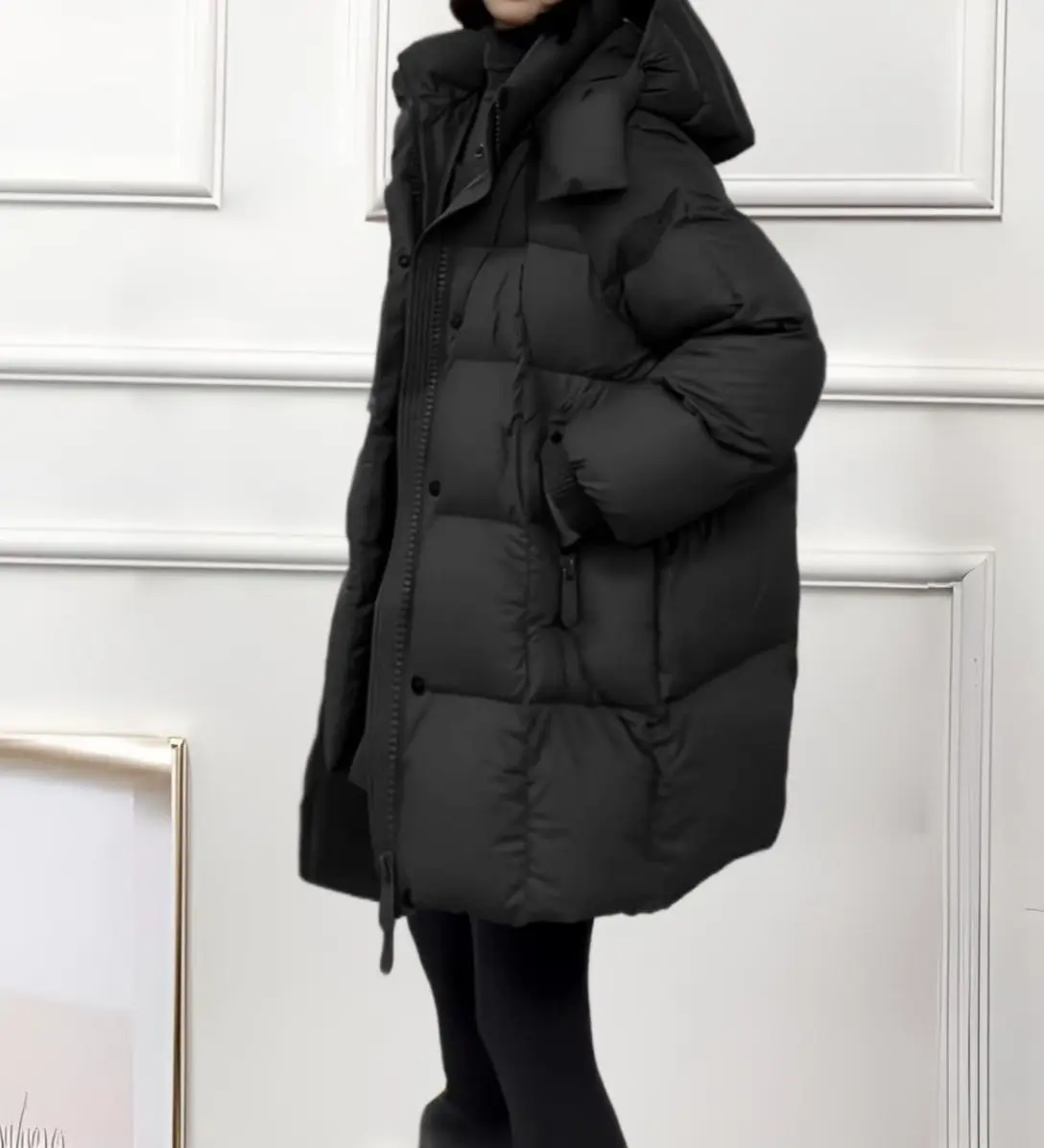 New Style Fashionable Thick and Warm Mid-length Loose-fitting Down and Cotton Coat for Autumn and Winter Seasons
