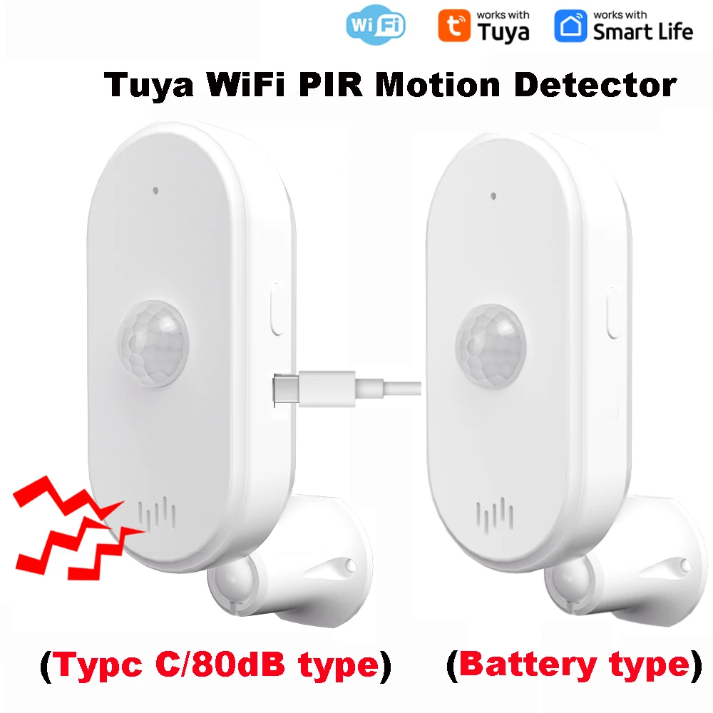 Tuya-Sensor de movimiento PIR para el hogar, Detector infrarrojo de cuerpo humano, Smart Life, DC5V, tipo C, batería PIR o AAA