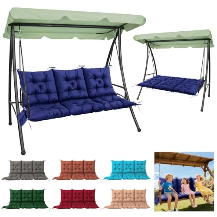 

3 Seater Porch Swing CushionThick Cushion for Patio Swing Furniture 3-Person Outdoor Swing cushiosn with Ties and Storage Bag f