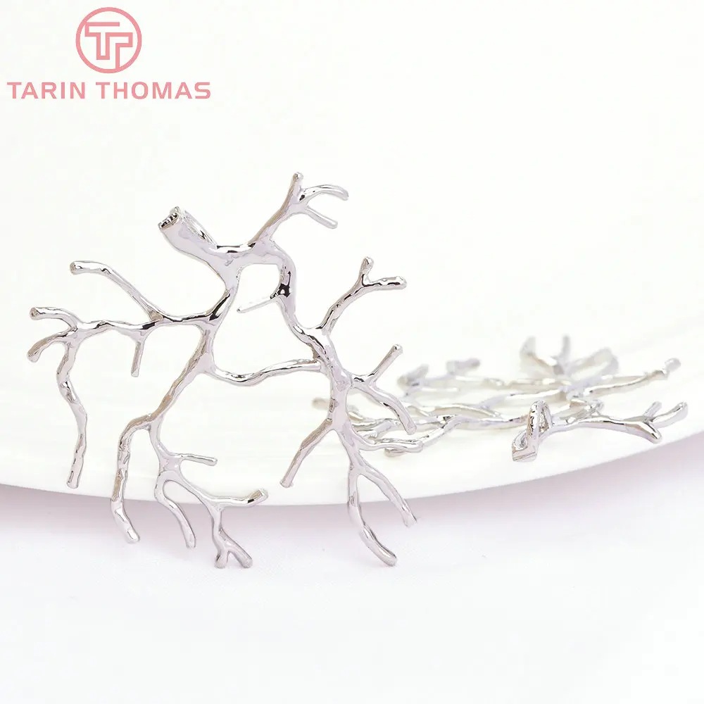 (1541) 6PCS 35x39MM 24K Gold Color Plated Brass Branch Charms Pendants High Quality Diy Jewelry Findings Accessories