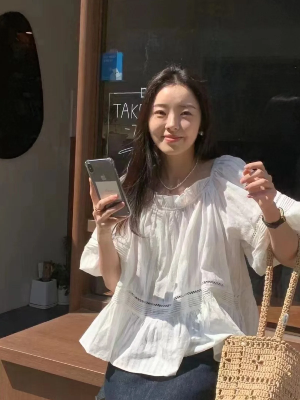 

Корейская свободная кукла irt, женская модная кружевная утягивающая блузка с милым дизайном, топ ort Sve Summer