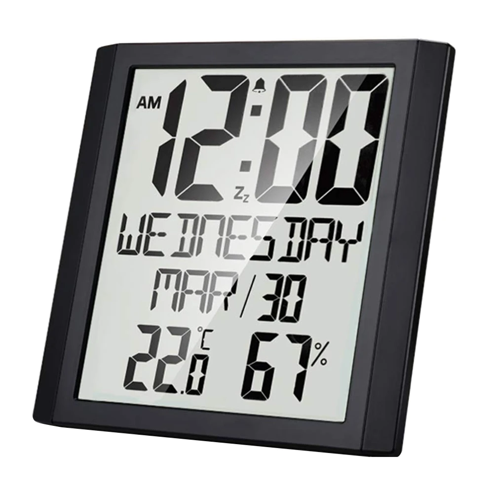 Digital Wall Clock with Temperature & Humidity 8.6 inch Large Display Time/Date/Week Alarm Clock for Home Office