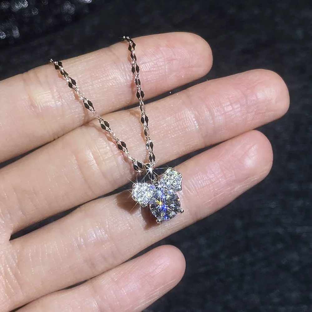 JECIRCON 1 قيراط مويسانيتي قلادة للنساء S925 فضة القوس قلادة مع سلسلة شفرة GRA معتمد تألق مجوهرات #3