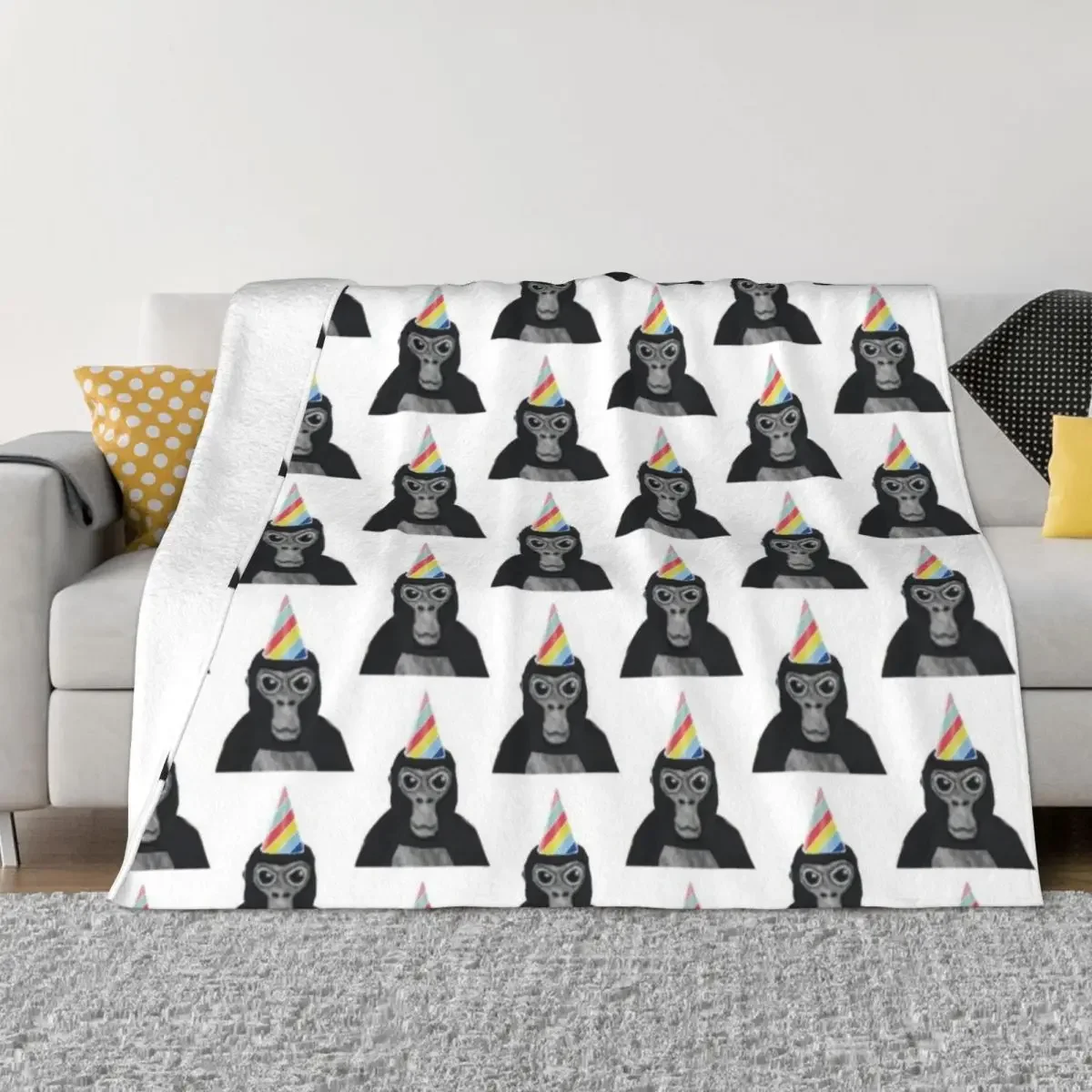 

Gorilla tag monkey with birthday hat Throw Blanket Bed covers Cute Plaid Blankets