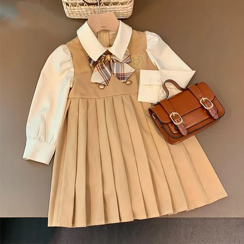 

Spring Autumn New Fashion Polo Collar Long Sleeve Button Children's Clothing Casual Versatile Popularity Casual Girls Dresses