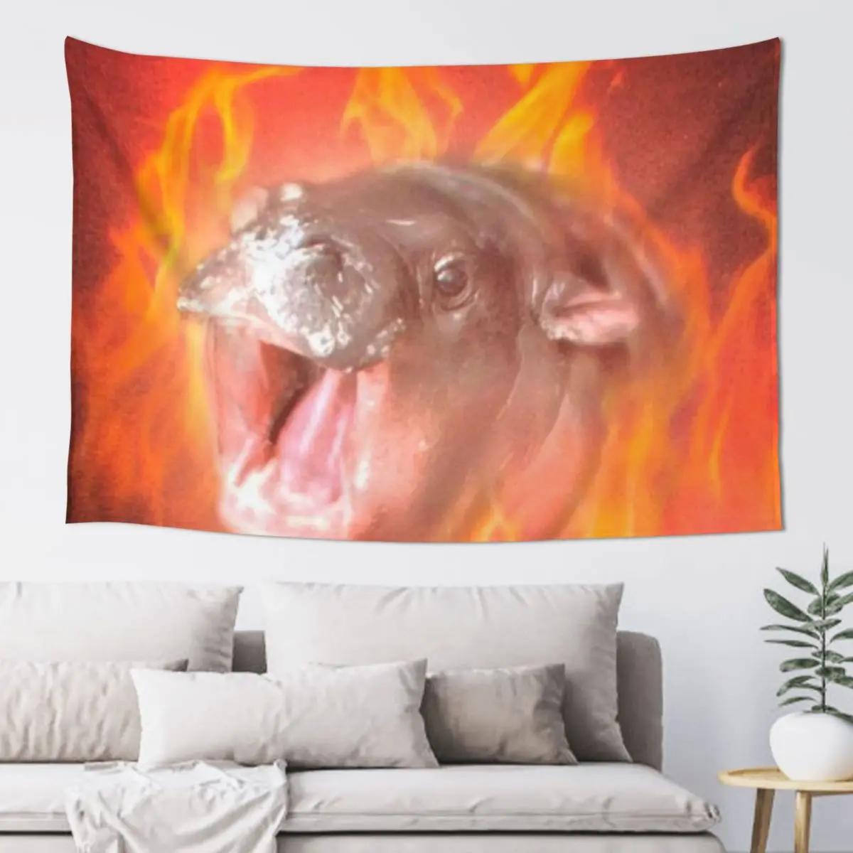 

Moo Deng Meme Flames Tapestry Room Decor Aesthetic Bedrooms Decor Bedroom Decor Tapestry