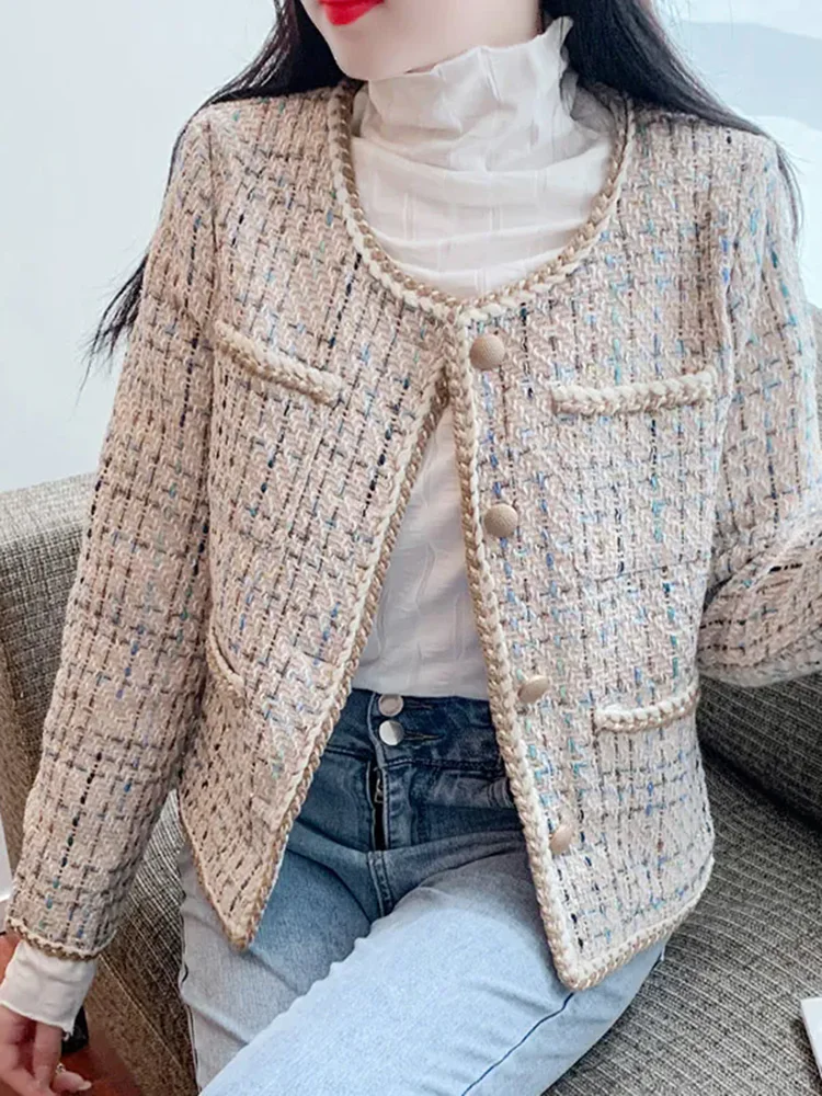 Donne eleganti Tweed o-collo giacche moda coreana monopetto cappotti top autunno inverno Vintage manica lunga Abrigos Blusas nuovo