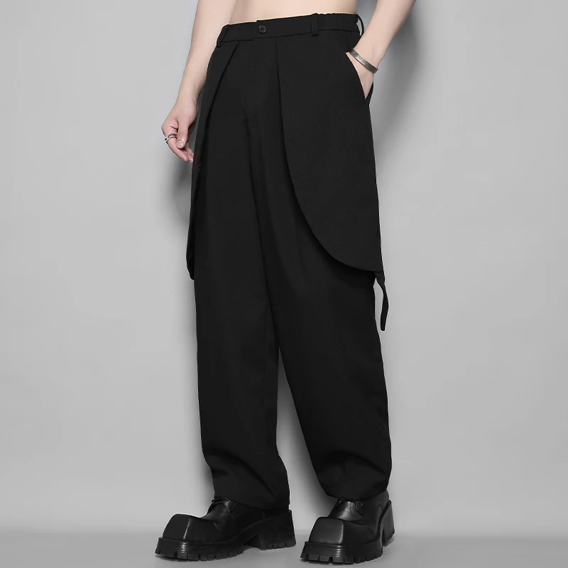 

Мужские модные брюки оригинального дизайна, повседневные, с эффектом двухслойности, черные, прямые, эстетичные, стильные.