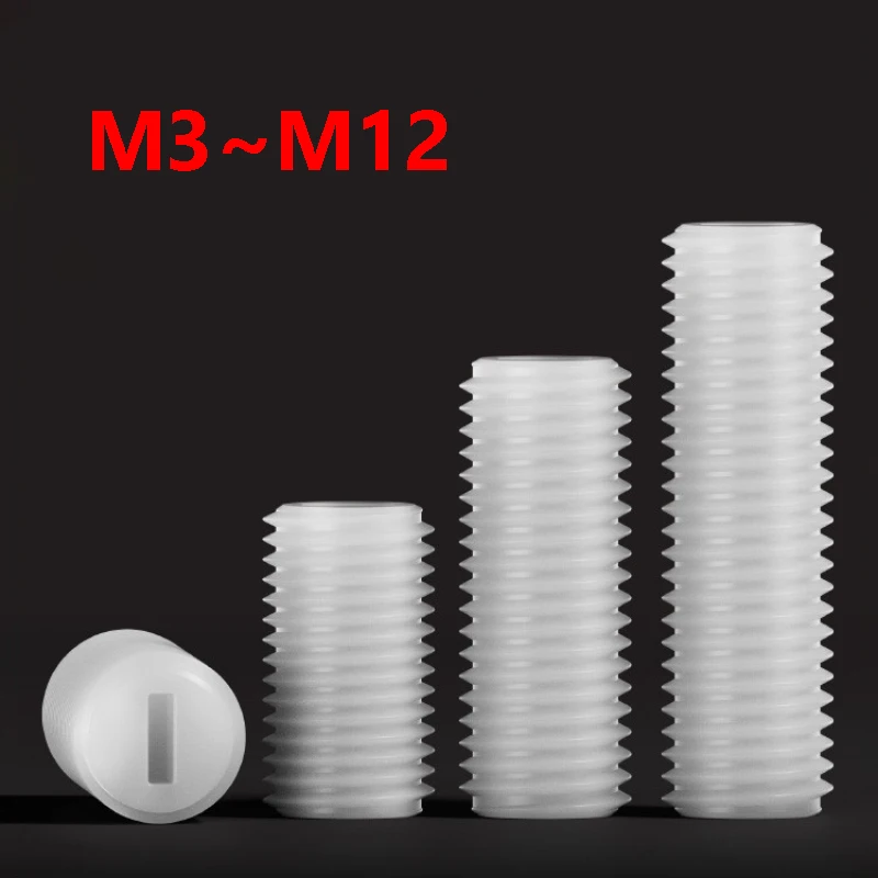 White Nylon Slotted Flat Point Set Grub Screw M3 M4 M5 M6 M8 M10 M12 Insulated Non-Magnetic Fasteners for Electronics DIY Repair