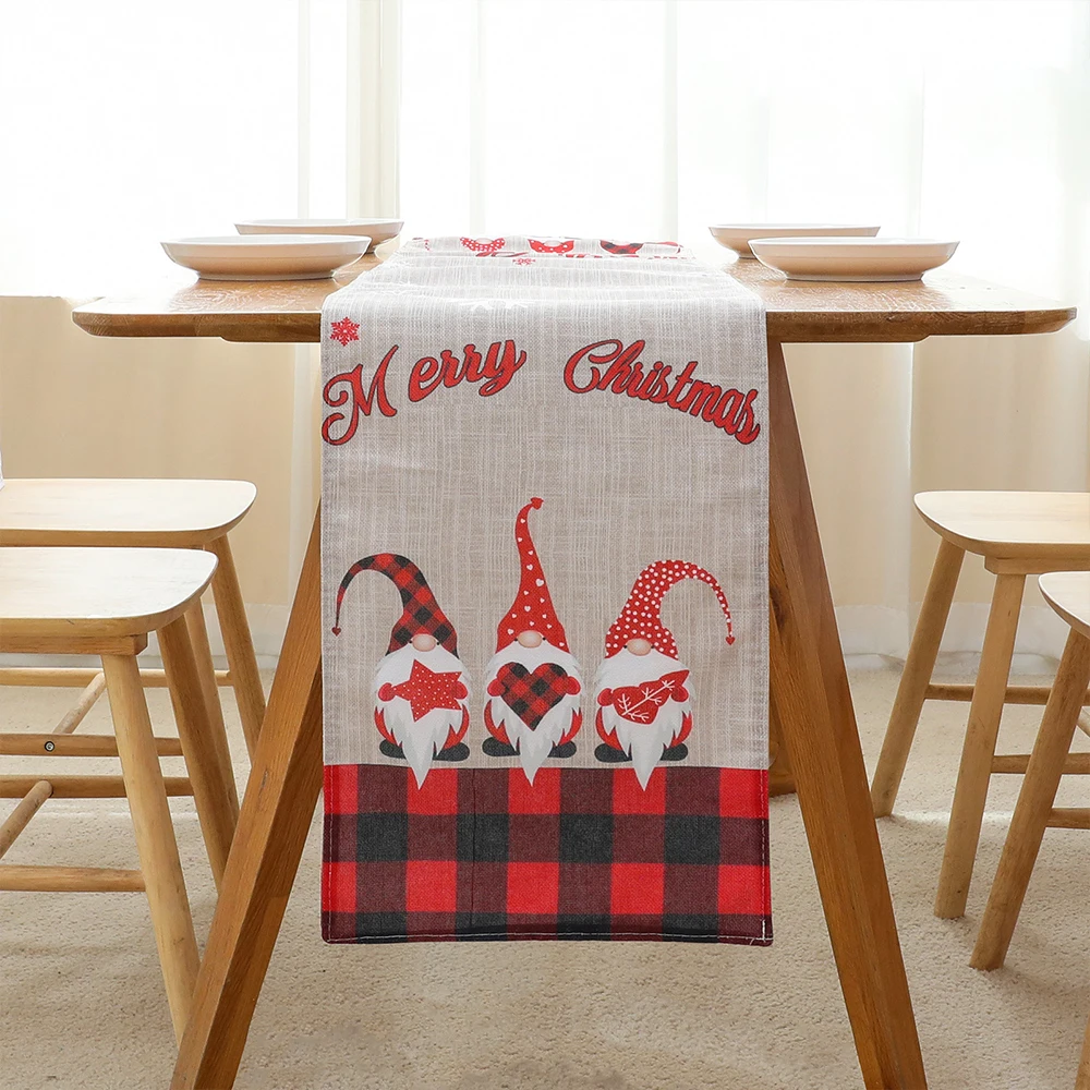 1pc- New Plaid Rudolph Christmas Table Flag Table Decorations Restaurant Center Home Decor Table Flag