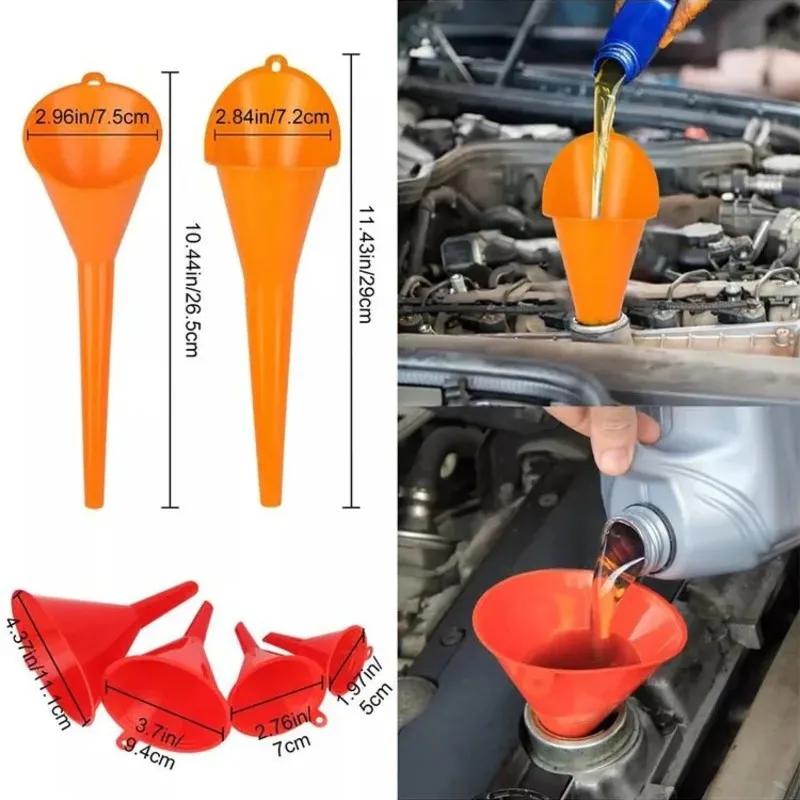

Automotive Funnels Set- Plastic Oil Funnels Long Neck, Snap-On Design, Right Angle, Wide Mouth Fuel Funnels