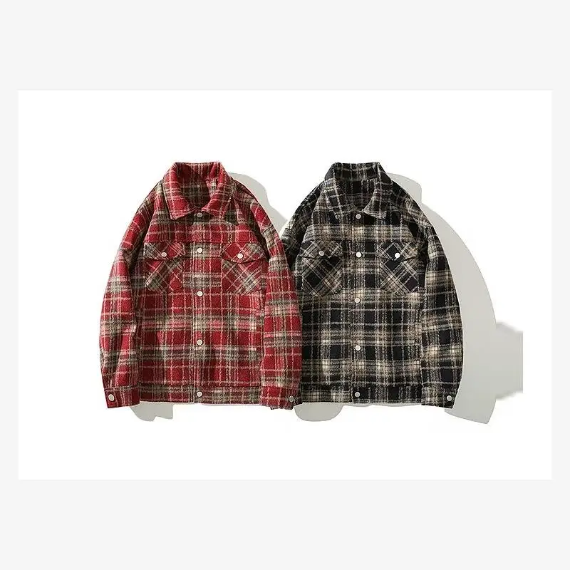 

Мужская зимняя хлопковая куртка Thiened, клетчатая шерстяная бархатная одежда высокого качества для пар, рабочая одежда, молодежное пальто с прямым подолом