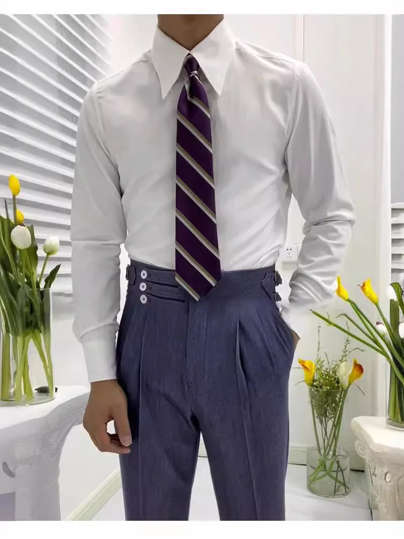 

Повседневная хлопковая рубашка для мужчин, однотонная, с длинным воротником, деловая, модная, дышащая, устойчивая к сминанию, впитывающая пот, спортивная.