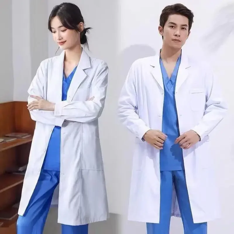 

White Lab Coat Experimental Medical Uniform Long Sleeved Student White Coat Food Factory Nurse Uniform Laboratory Work Uniforms